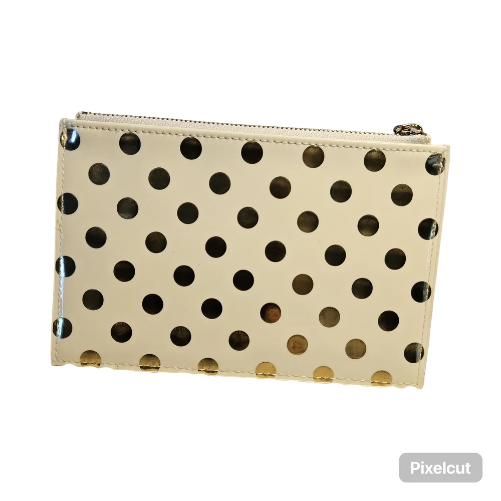 Preloved Kate Spade NY Cream and Gold Polka Dot Slim Pouch